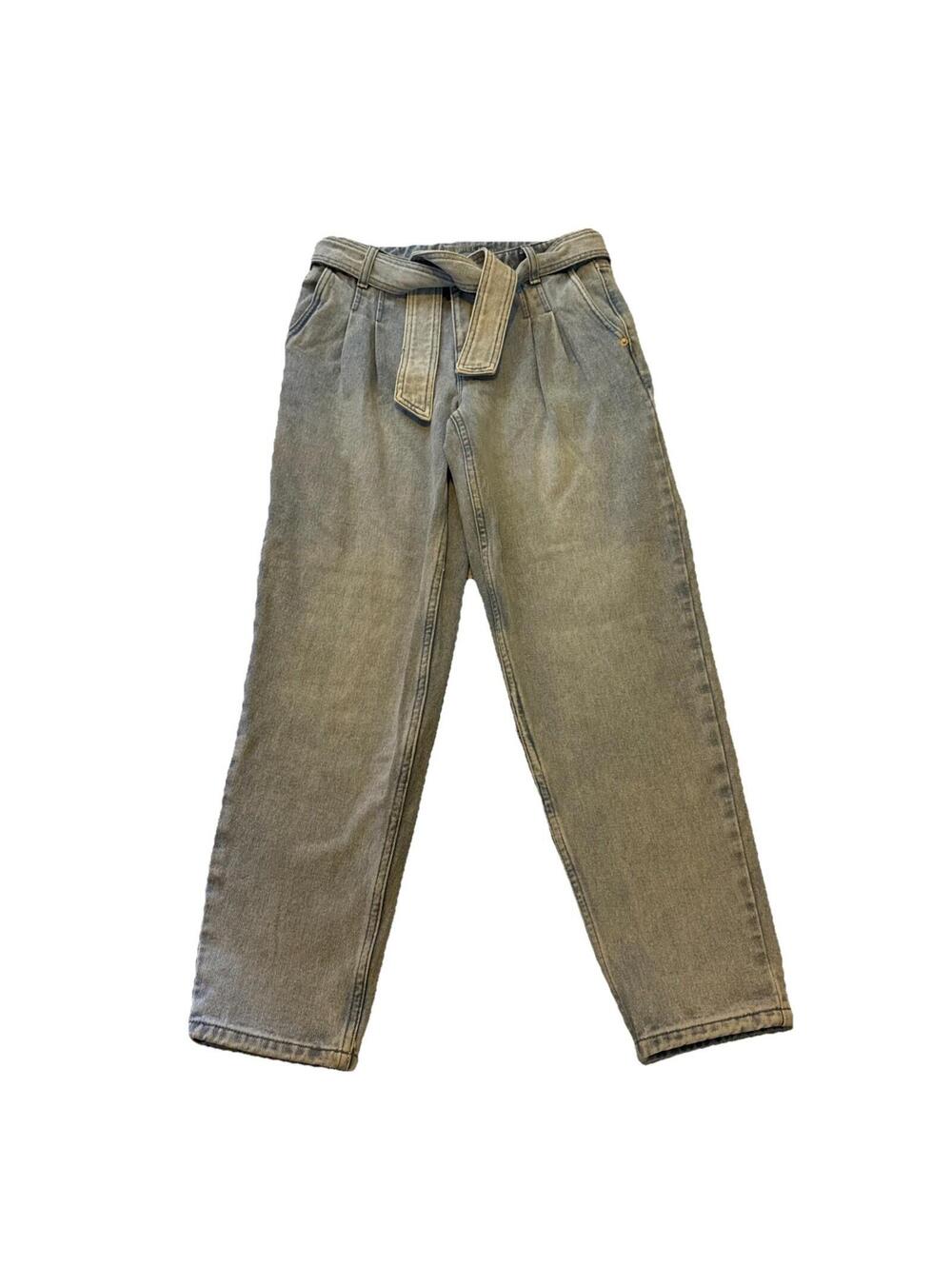 Michael Kors Pleated Belted Denim Pants Vintage Lt Blue Wash High Rise Tapered 4
